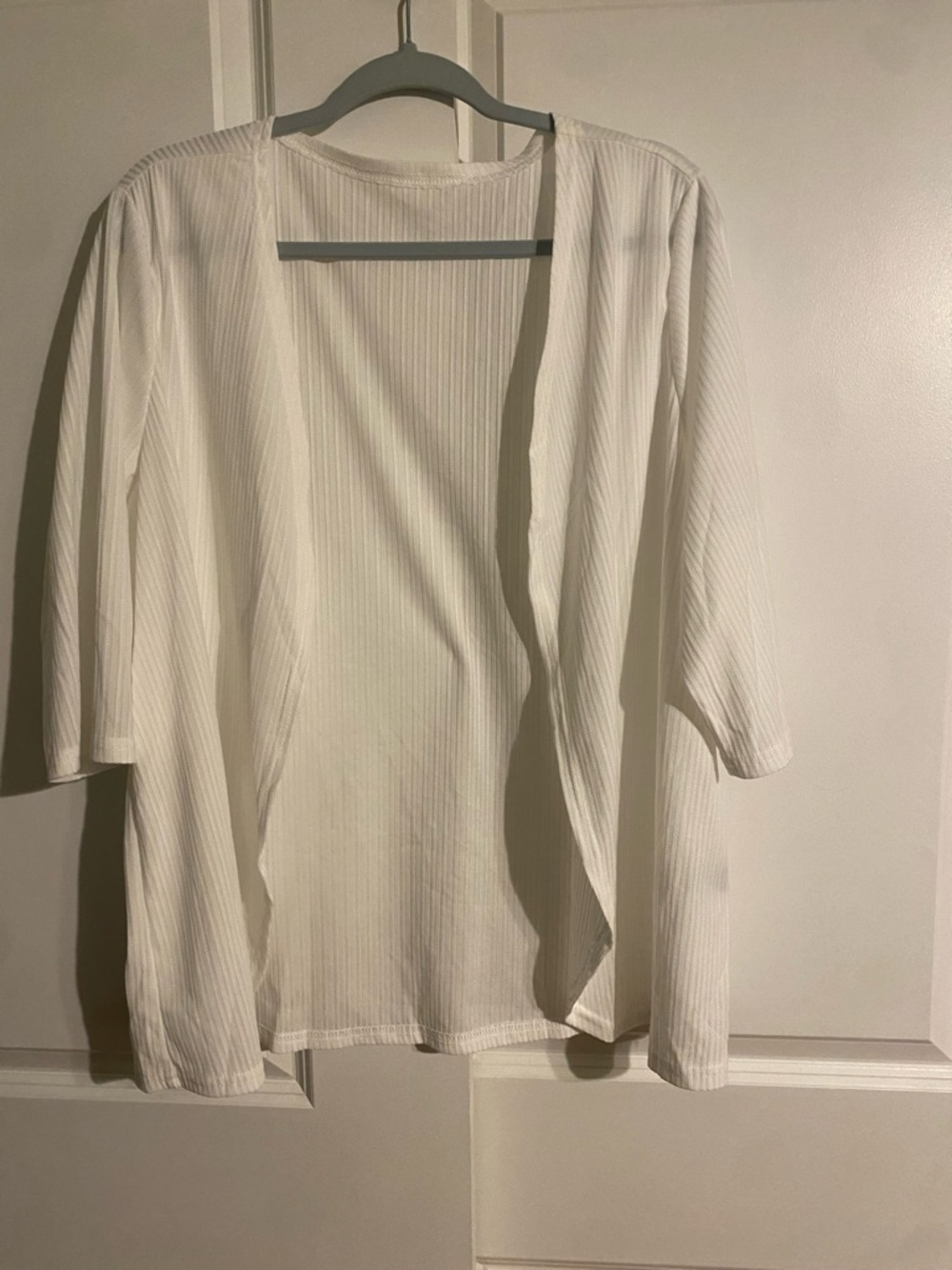 Open-Front White Ribbed Cardigan Sweater